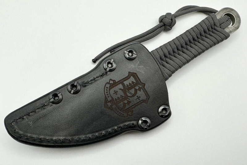 Borka Blades SBK-L M390 Rock Ground Fixed Blade & Chattanooga Leather Sheath w/ Gray Paracord Wrap
