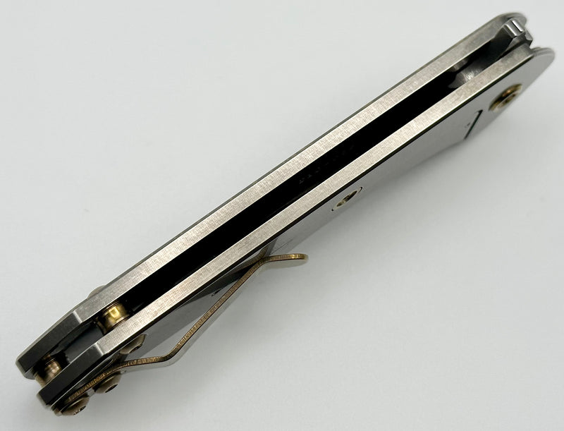 Medford Praetorian Slim Flipper S45VN Tumbled Tanto & Bronze Art Nouveau Laser Engraving Handles w/ Bronze Hardware/Clip