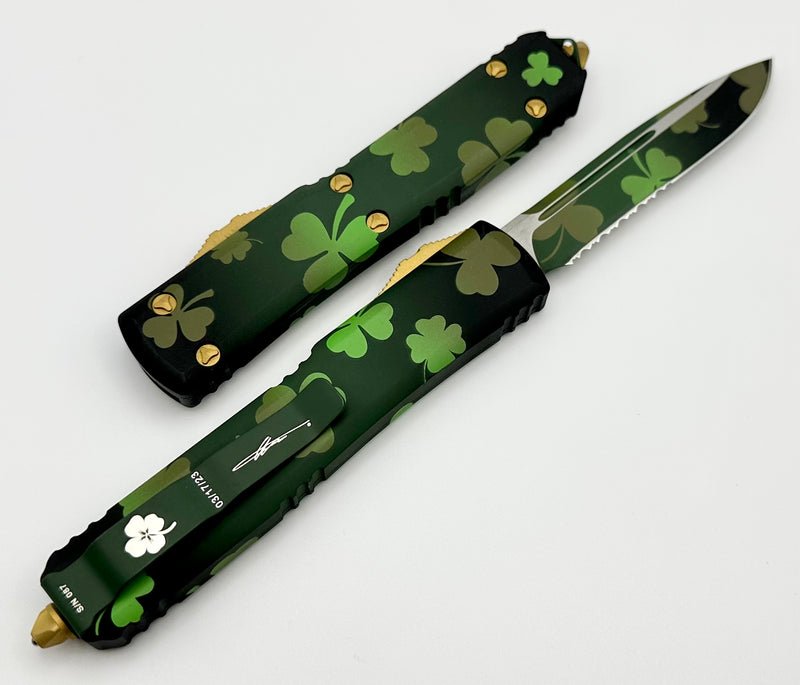 Microtech Ultratech Saint Patrick’s Day Green Partial Serrated Single Edge Signature Series 121-2SPDS