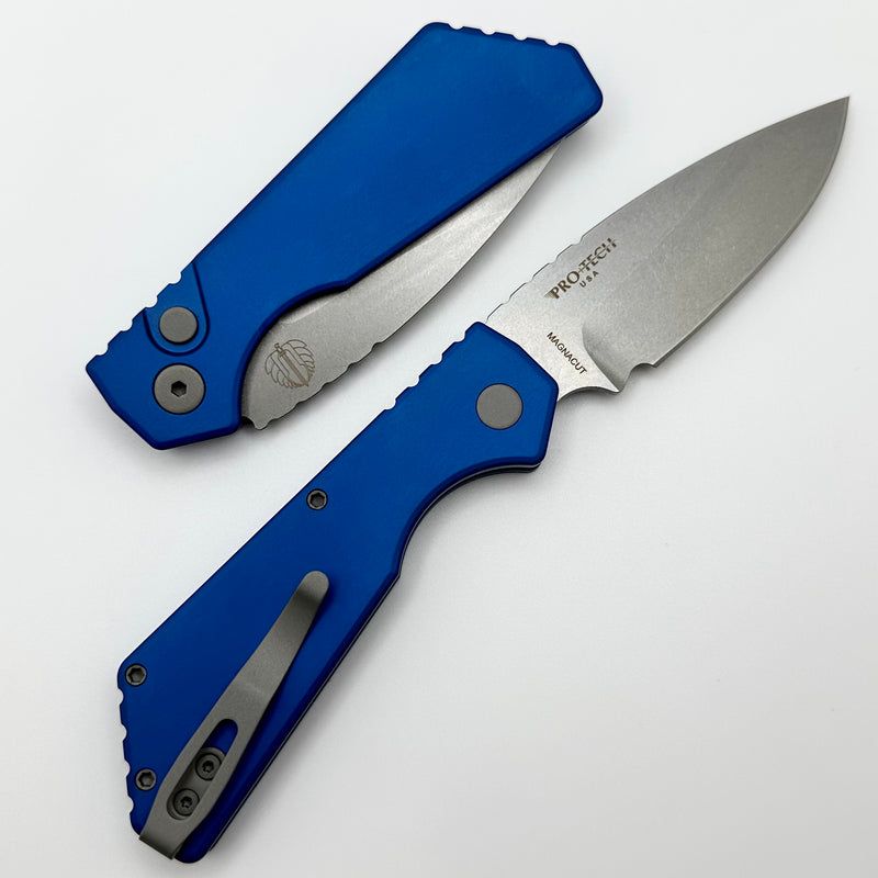 Pro-Tech PT Plus Blue Aluminum Handle w/ Blasted Hardware & Stonewash MagnaCut Blade PT201-BLUE