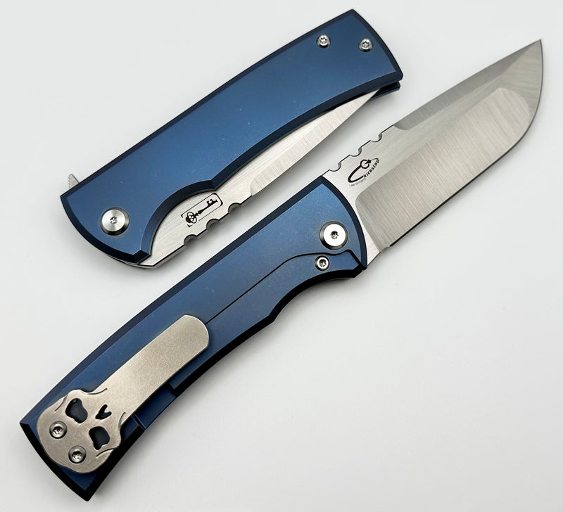 Chaves Knives Redencion 229 Kickstop Exclusive Blue Titanium w/ Orange Peel & M390 Drop Point