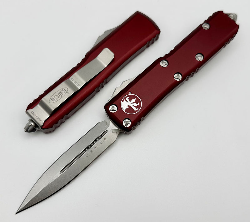 Microtech UTX-85 Double Edge D/E Stonewash Standard & Merlot 232-10MR