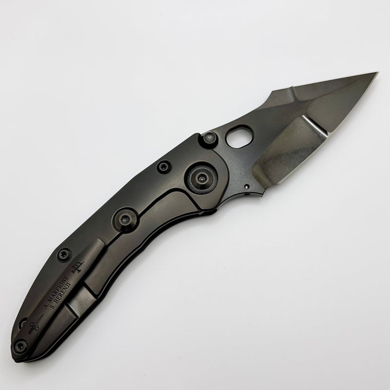 Marfione Custom Knives & Borka Blades Blackout Frag Carbon Fiber w/ DLC Cracked Diamond Wash Double Star Grind M390