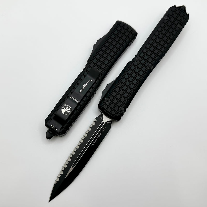 Microtech Ultratech Frag w/ Double Edge Full Serrated Black Tactical Signature Series 122-3TFRS