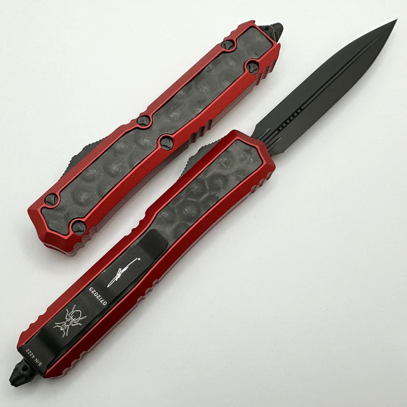 Microtech Makora Red Chassis w/ DLC Bubble Inlays/Hardware & DLC Double Edge Signature Series 206-1DLCTRDBIS