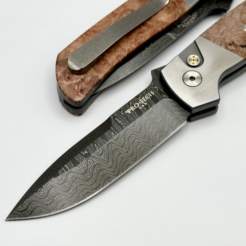 Pro-Tech ATCF 2 Tone 416 Steel w/ Maple Burl Inlays & Mosaic Button w/ Chad Nichols Damascus 2023 ATCF.010