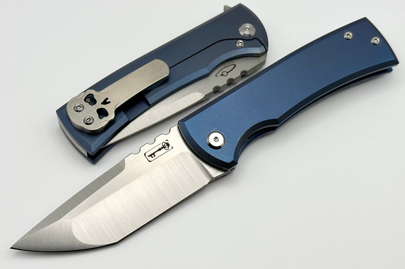 Chaves Knives Redencion 229 Kickstop Exclusive Blue Titanium w/ Orange Peel & M390 Tanto