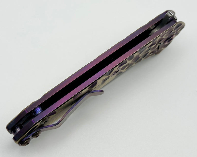 Medford Praetorian Slim Flipper S45VN Tumbled Tanto & Bronze/Violet Falling Leaf Sculpted Handles w/ Violet Hardware/Clip