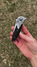 Discontinued Microtech Knives Socom Bravo Mini Spear Point Hand Satin w/ Blue Ti Pivot Collars & Carbon Fiber Scales 262M-4CFTI