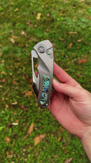 Heretic Knives Custom Pariah M/A Button Lock Ti Handles w/ Abalone Inlays & Cracked Ice M390