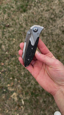 Discontinued Microtech Knives Socom Bravo Mini Warcom Hand Satin w/ Blue Ti Pivot Collars & Carbon Fiber Scales 263M-4CFTI
