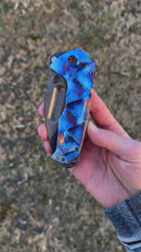 Medford Knife Praetorian TI Vulcan S35VN Drop Point & Brush Pen Flame Stained Glass Sculpted Handles w/ Flamed Hardware/Clip