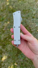 Microtech Combat Troodon Smooth Clear Handle w/ Damascus Double Edge & Low Polished Hardware Signature Series 142S-16LPCRS