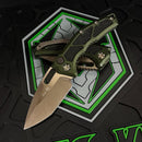 Heretic Knives Medusa OD Green Handles w/ Bronze Tanto MagnaCut H011-7A-GRN
