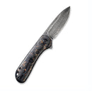 Civivi Elementum Flipper Knife - Shredded Carbon Fiber And Copper Shred Shred In Clear Resin Contoured Handle (2.96" Black Hand Rubbed Damascus) C 907C-DS3