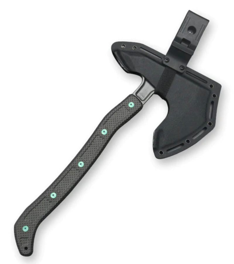 Jake Hoback Ps2 Axe Stonewash AEB-L Steel w/ Unidirectional Carbon Fiber & Green Anodized Bolts