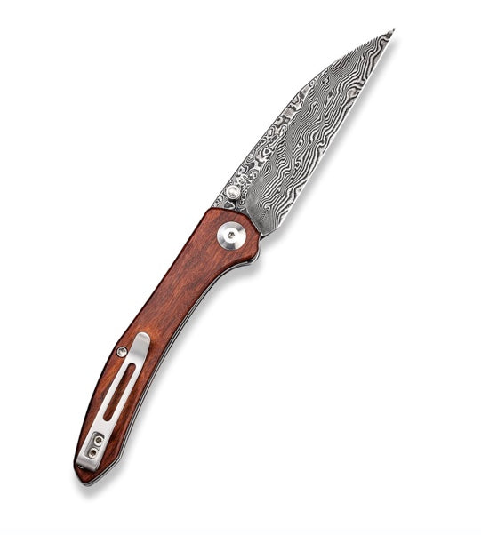 Civivi Hadros Thumb Stud Knife - Cuibourtia Wood Handle (3.35" Black Hand Rubbed Damascus) C 20004-DS1