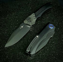 Heretic Knives Wraith Auto Black Drop Point w/ Carbon Fiber Bolster & Black Handle w/ Blue Pivot Collar H000-4A-T