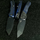 Heretic Knives Wraith Auto Battleworn Black Tanto w/ Carbon Fiber Bolster & Breakthrough Blue Handle DLC H100-8A-BRKBLU