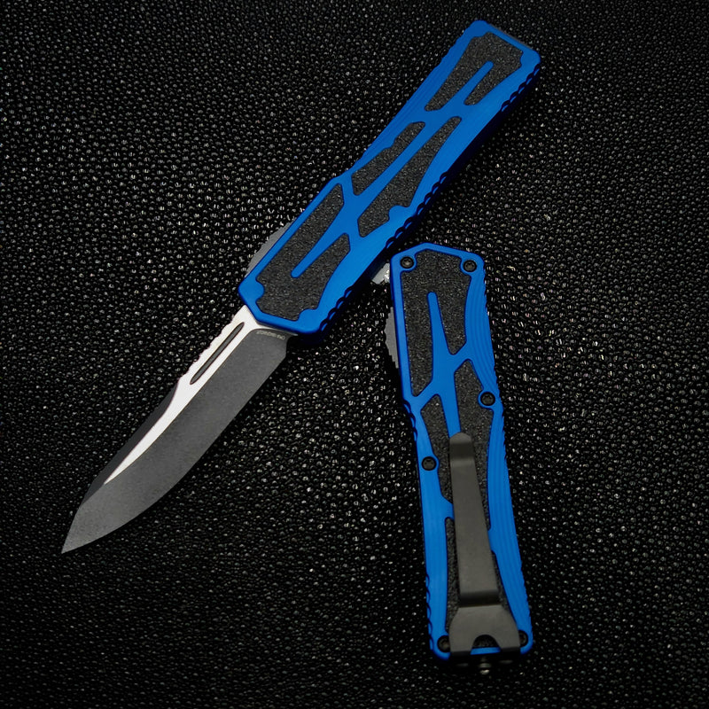 Heretic Knives Colossus Single Edge Two Tone Black Magnacut & Blue Handle H039-10A-BLU