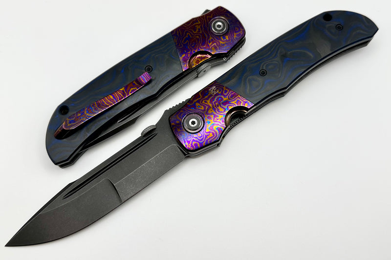 Custom Knife Factory Eagle Rock Timascus Bolsters w/ Blue/Black Carbon Fiber & S90V