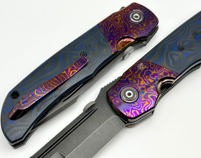 Custom Knife Factory Eagle Rock Timascus Bolsters w/ Blue/Black Carbon Fiber & S90V