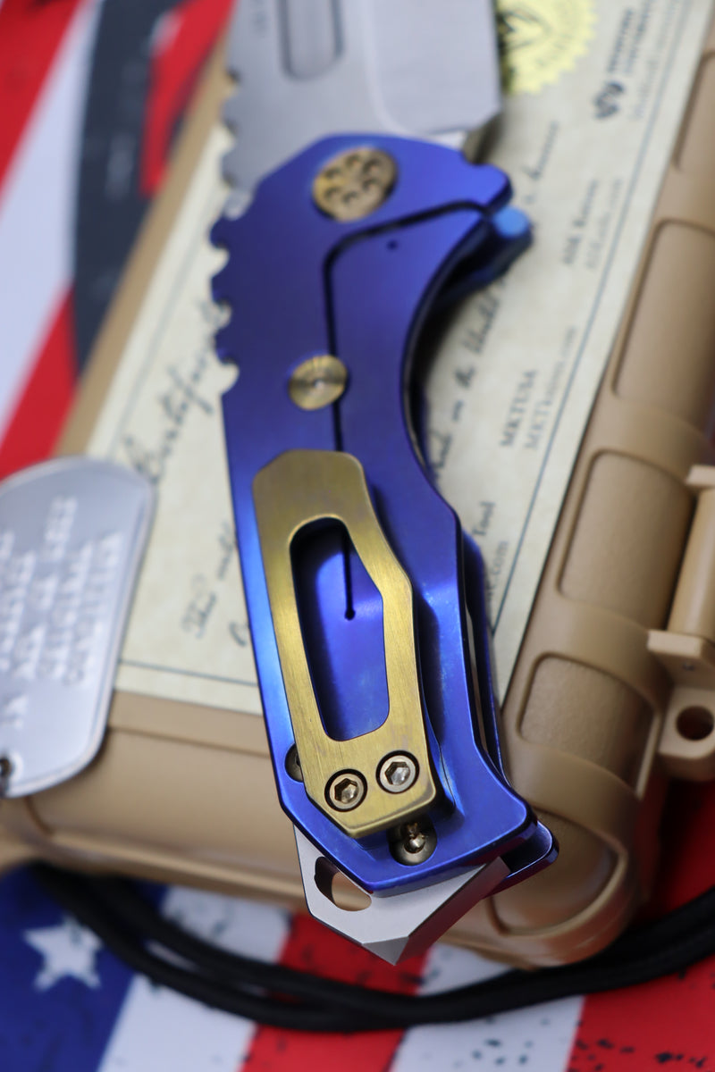 Medford Praetorian Genesis T Satin with Blue/Gold & Drop Point CPM-S35VN