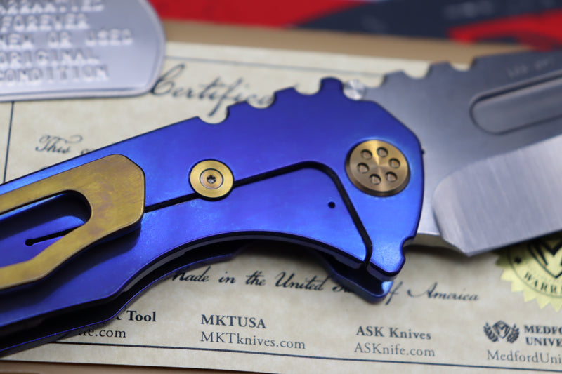 Medford Praetorian Genesis T Satin with Blue/Gold & Drop Point CPM-S35VN