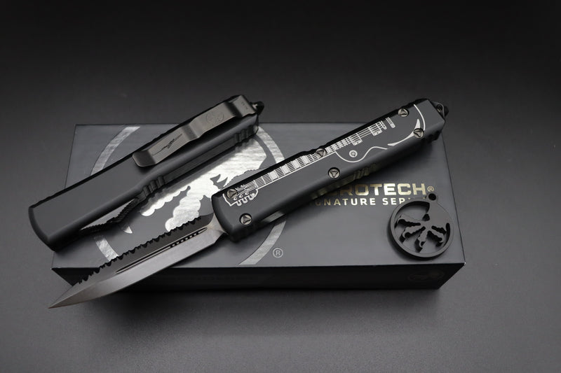 Microtech Ultratech Signature Series NCKS Exclusive D/E DLC Full Serrated Deep Engraved Tactical NYCKS  122-3 NCKSDS
