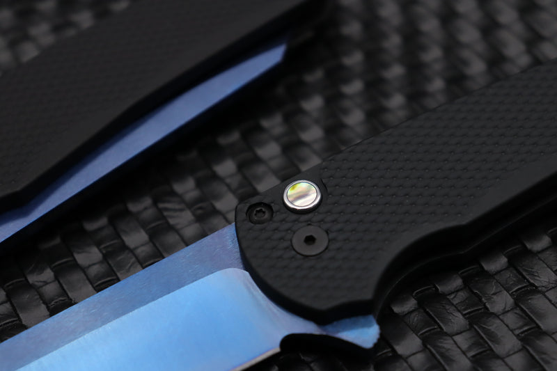 Pro-Tech Malibu NYCKS 2021 Textured Black with Abalone Button & Sapphire Blue S45 Blade 5206-SB