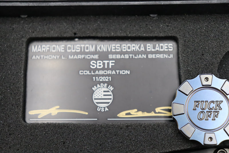Marfione Custom Borka Blades SBTF DLC Carboquartz Handle & Star Grind Tanto DLC & HiTex Chip NYCKS