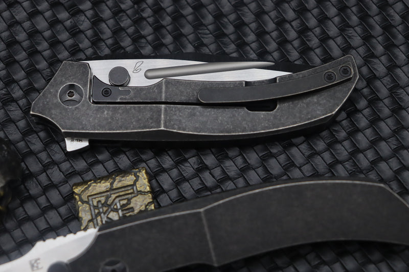 Custom Knife Factory Satori 2.0 Blackwash Ti Intergal with Satin M390 Compound Ground Blade