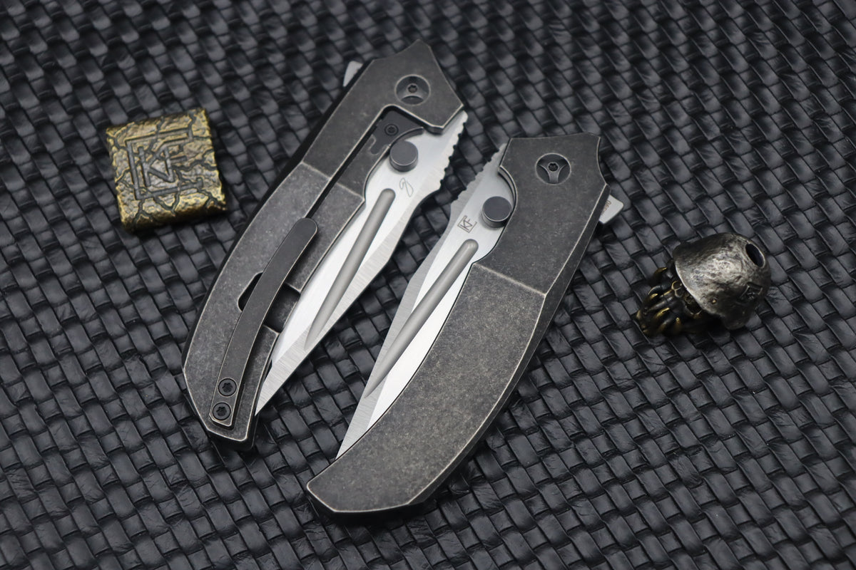 Custom Knife Factory Satori 2.0 Blackwash Ti Intergal with Satin M390