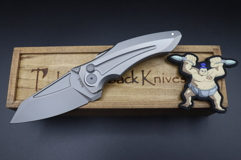 Jake Hoback Knives Sumo Sandblast Handle & Sandblast Stonewash Blade with Light Gray Sandblast Accents