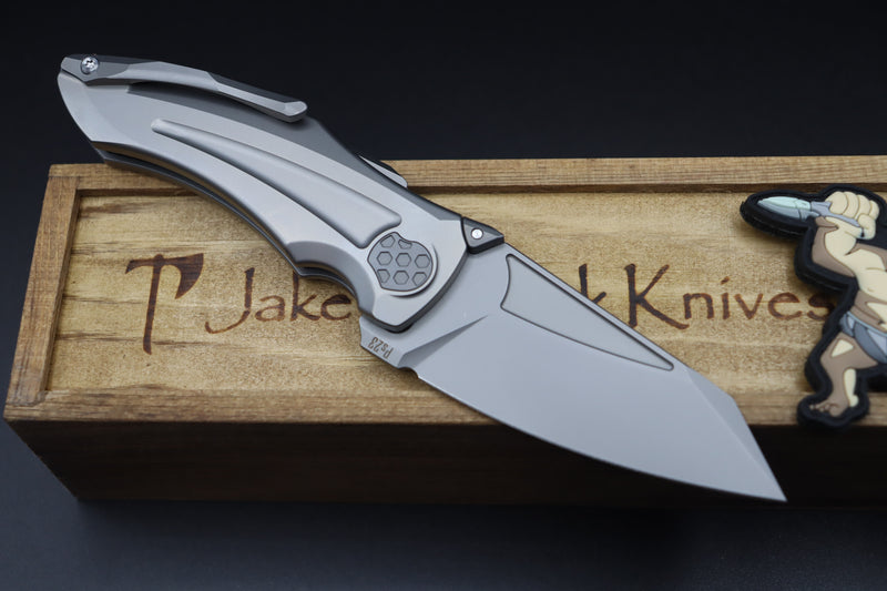 Jake Hoback Knives Sumo Sandblast Handle & Sandblast Stonewash Blade with Light Gray Sandblast Accents