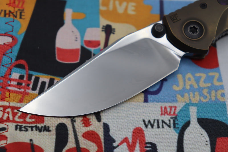 Custom Knife Factory & Marfione Custom Knives Collaboration Sokosha High Polish Damasteel & Purple Carbon Fiber One-Off