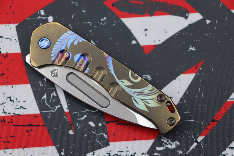 Medford Praetorian Slim w/ Tumbled S35VN Tanto & Bronze Filigree w/ Blue Hardware/Clip