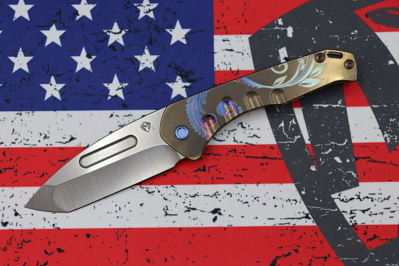 Medford Praetorian Slim w/ Tumbled S35VN Tanto & Bronze Filigree w/ Blue Hardware/Clip