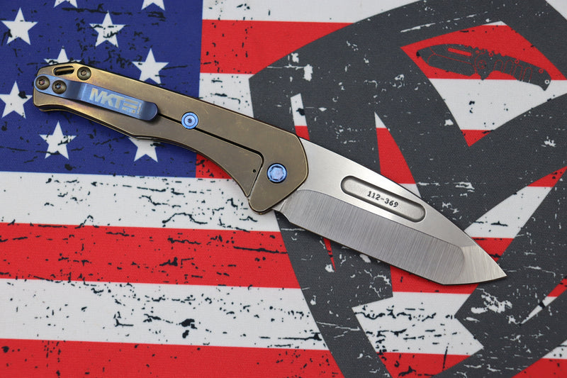 Medford Praetorian Slim w/ Tumbled S35VN Tanto & Bronze Filigree w/ Blue Hardware/Clip