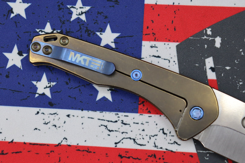 Medford Praetorian Slim w/ Tumbled S35VN Tanto & Bronze Filigree w/ Blue Hardware/Clip