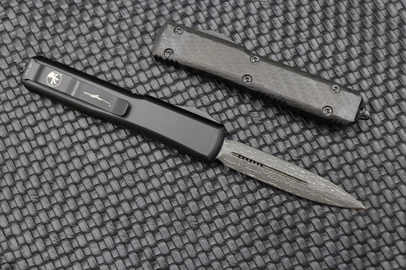 Microtech Ultratech Damascus Pattern 1 Double Edge & Carbon Fiber Top 122-16CFS