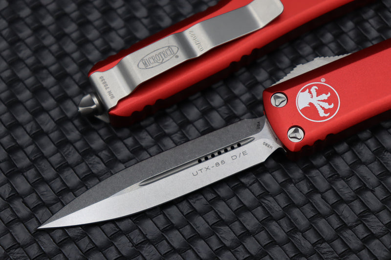 Microtech UTX-85 D/E Stonewash Standard w/ Red 232-10RD