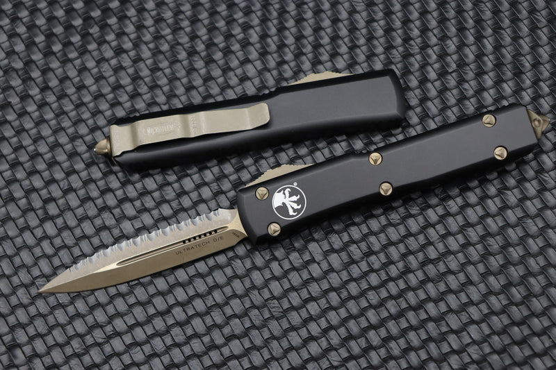 Microtech Ultratech Black w/ Full Serrated Double Edge Bronze Apocalyptic 122-15AP
