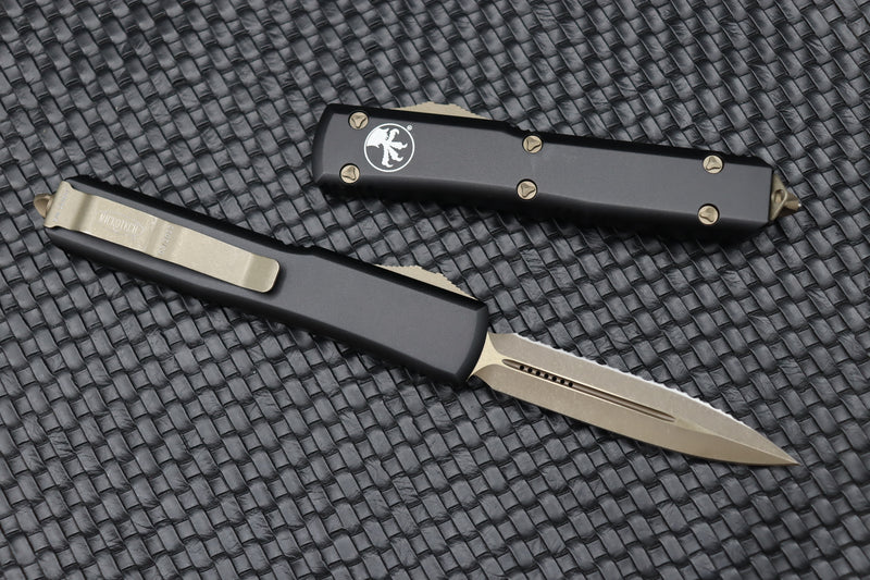 Microtech Ultratech Black w/ Full Serrated Double Edge Bronze Apocalyptic 122-15AP
