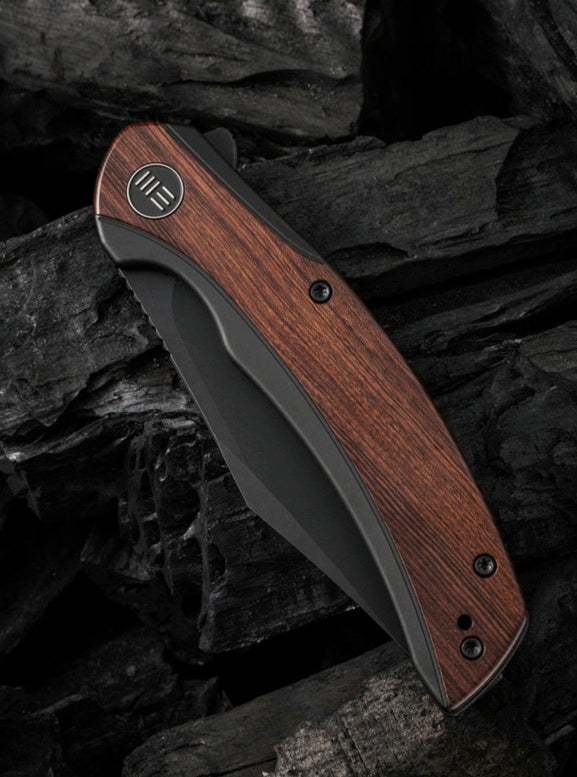 We Knife Co Snick Black Titanium Handle w/ Cuibourtia Wood Inlay & Black 20CV WE19022F-3