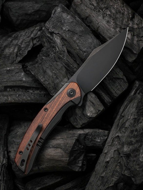 We Knife Co Snick Black Titanium Handle w/ Cuibourtia Wood Inlay & Black 20CV WE19022F-3