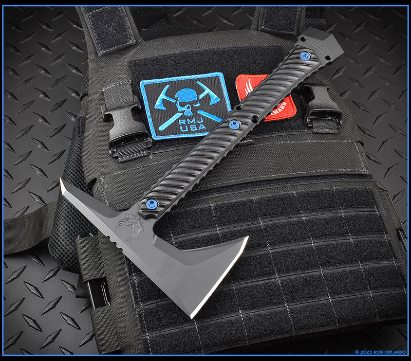 RMJ Tactical Ragnarok 12 Blackout Tomahawk with Blue Hardware
