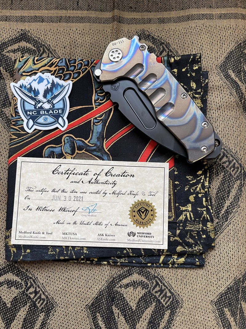 Medford Knife Praetorian T Flamed & Blue with S35 Tanto 104-042