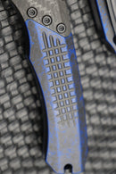 Heretic Knives Wraith Auto Battleworn Black Tanto w/ Carbon Fiber Bolster & Breakthrough Blue Handle DLC H100-8A-BRKBLU
