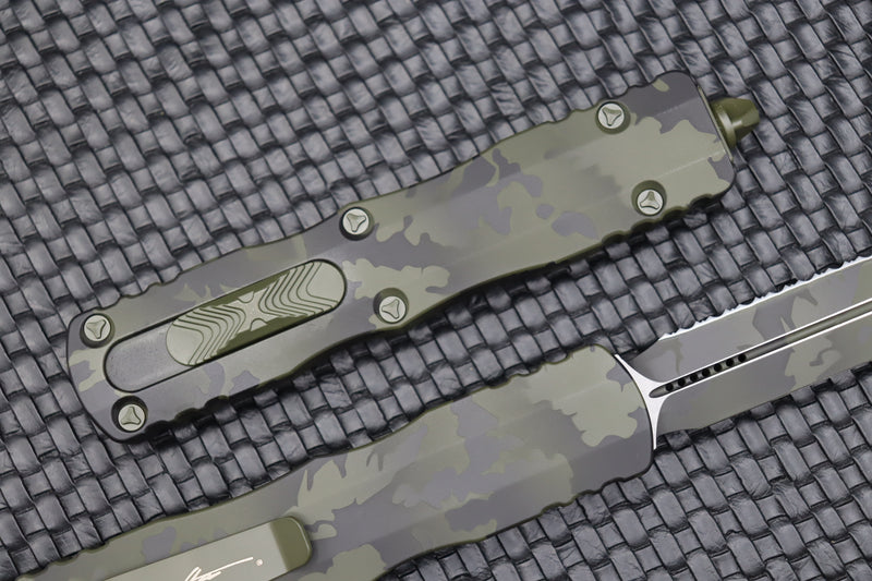 Microtech Dirac Delta Olive Camo Double Edge Fully Serrated 227-3OCS